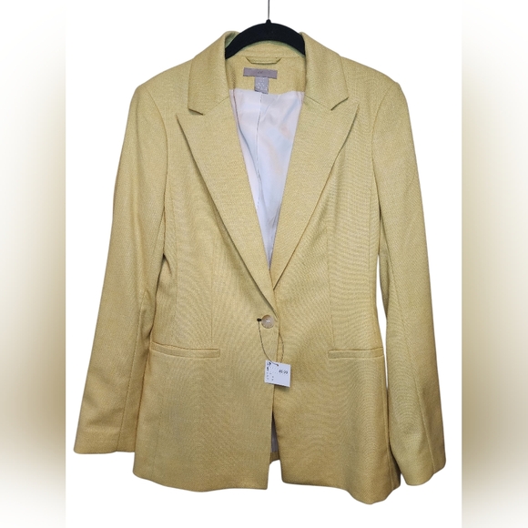 H&M Jackets & Blazers - H&M Textured Single-Button Blazer in Pastel Yellow - Size Small